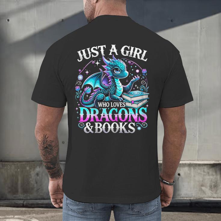 Dragon Reading Just A Girl Who Loves Dragons And Books Men's Back Print T-Shirt