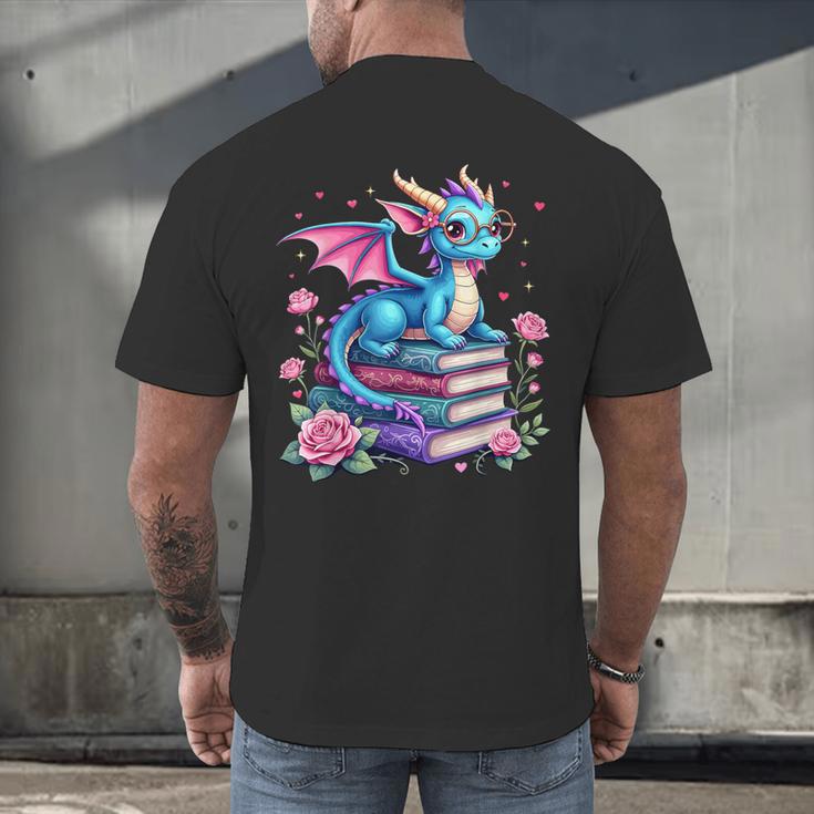 Dragons And Books Dragon Reading Book Lover Girl Bookworm Men's Back Print T-Shirt