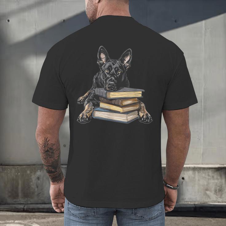 Dutch Shepherd Books Reading Dog Breed Graphic Men's Back Print T-Shirt