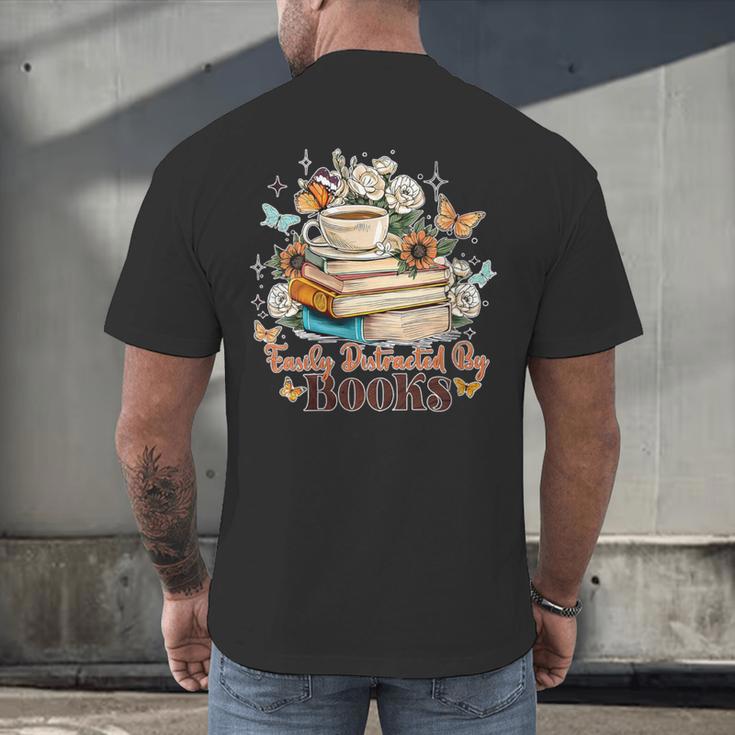 Easily Distracted By Books Book Wildflowers Book Lovers Men's Back Print T-Shirt
