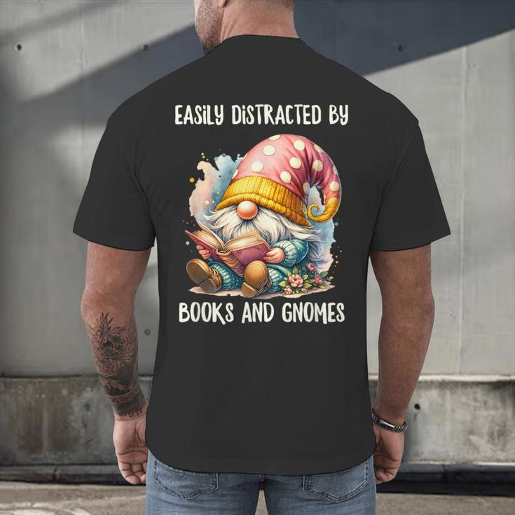 Easily Distracted By Books And Gnomes Book Reading Gnome Men's Back Print T-Shirt