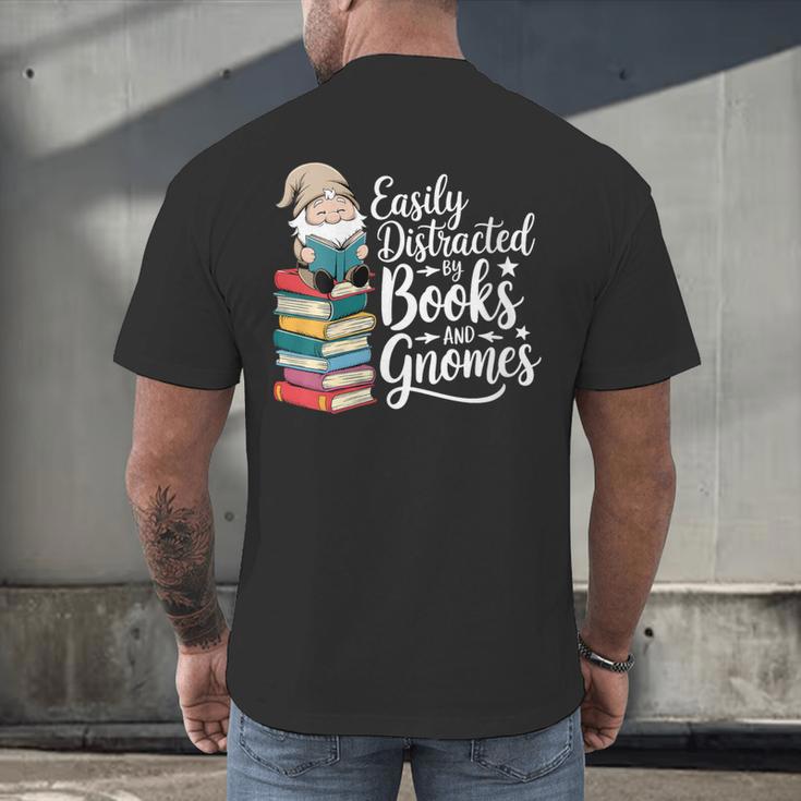 Easily Distracted By Books And Gnomes Men's Back Print T-Shirt Easily Distracted By Books And Gnomes Men's Back Print T-Shirt