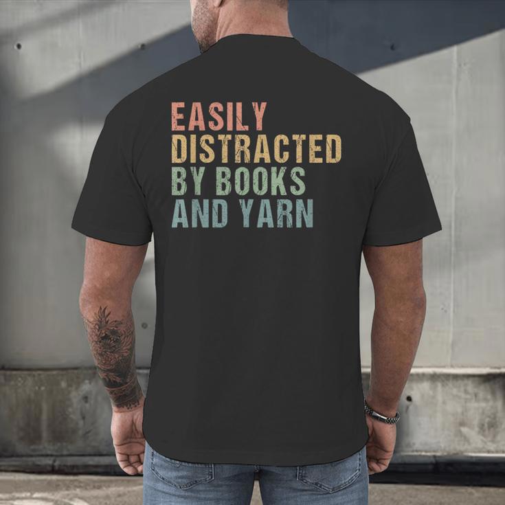 Easily Distracted By Books And Yarn Knitting & Crocheting Men's Back Print T-Shirt