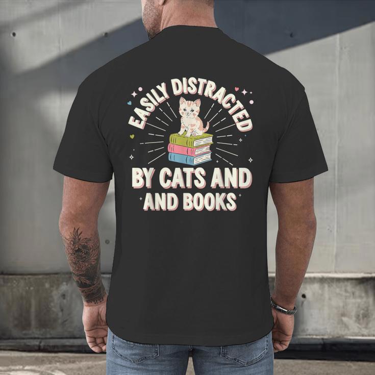 Easily Distracted By Cats & Books Tee Reader Book Worm Men's Back Print T-Shirt
