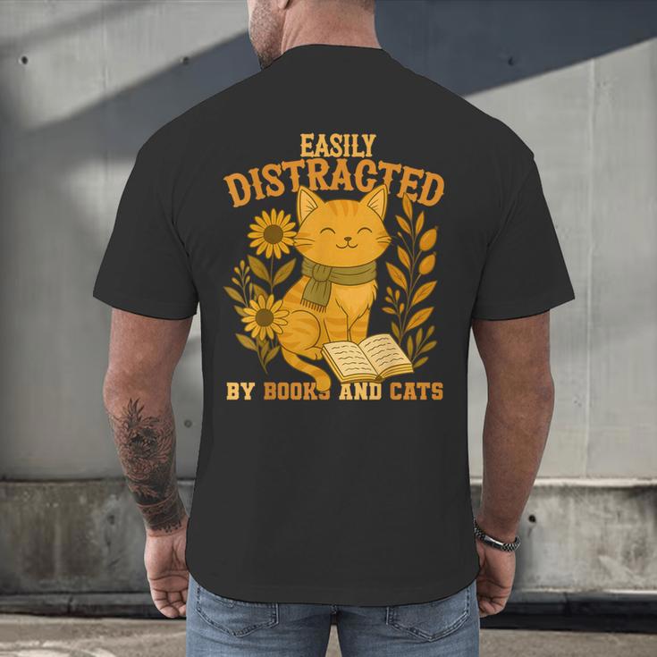 Easily Distracted By Cats And Books Cute Cat Book Lover Men's Back Print T-Shirt