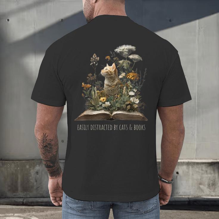 Easily Distracted By Cats And Books Men's Back Print T-Shirt