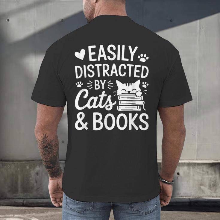 Easily Distracted By Cats And Books Reading Apparel Men's Back Print T-Shirt