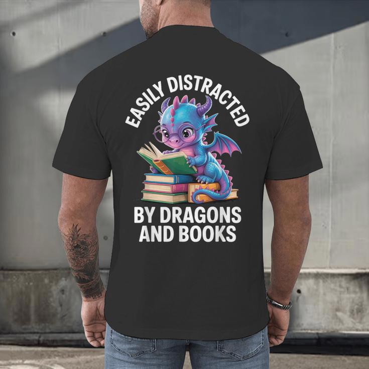 Easily Distracted By Dragons And Books Men's Back Print T-Shirt Easily Distracted By Dragons And Books Men's Back Print T-Shirt