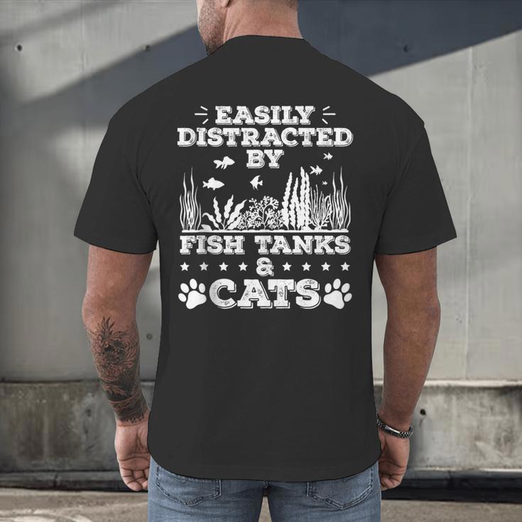Easily Distracted By Fish Tanks And Cats Lover Introvert Men's Back Print T-Shirt Easily Distracted By Fish Tanks And Cats Lover Introvert Men's Back Print T-Shirt
