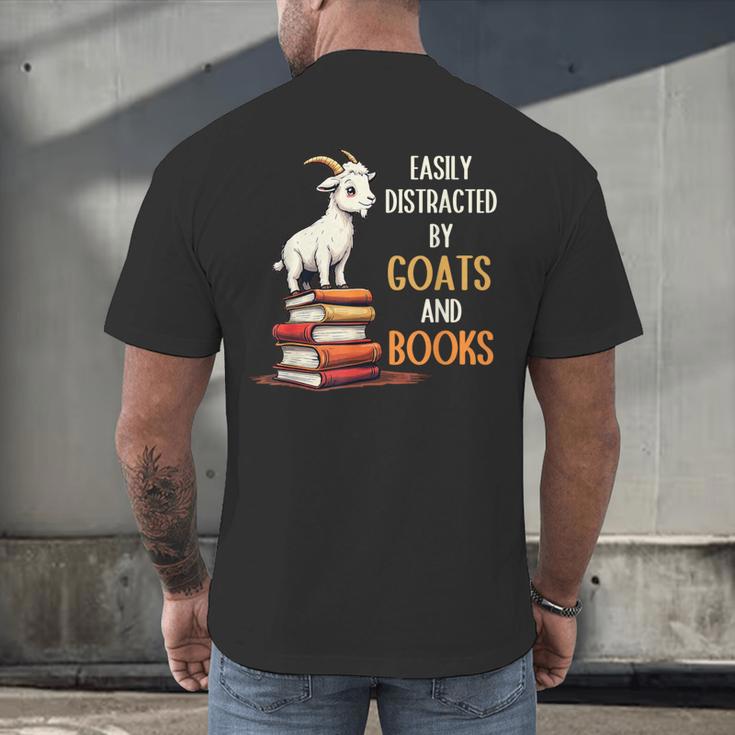 Easily Distracted By Goats And Books Goats And Book Reading Men's Back Print T-Shirt