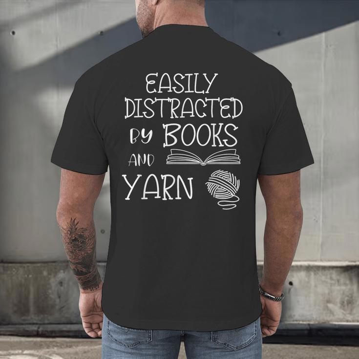 Easily Distracted By Knitting Books And Yarn Quote Reader Men's Back Print T-Shirt