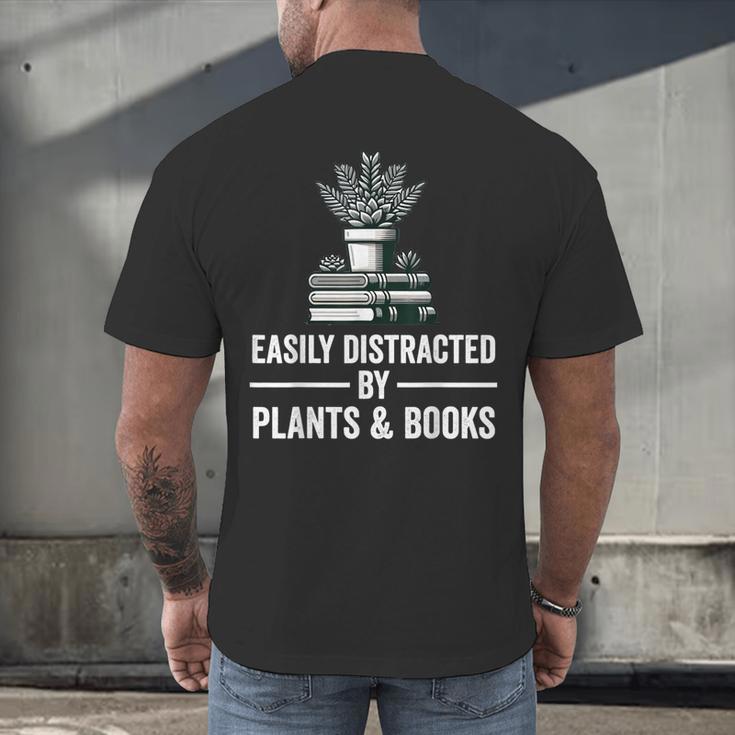 Easily Distracted By Plants & Books Plant Book Lover Men's Back Print T-Shirt Easily Distracted By Plants & Books Plant Book Lover Men's Back Print T-Shirt
