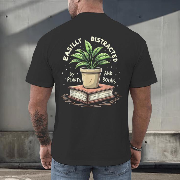 Easily Distracted By Plants And Books Men's Back Print T-Shirt Easily Distracted By Plants And Books Men's Back Print T-Shirt