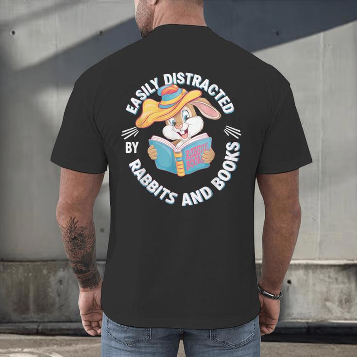 Easily Distracted By Rabbits And Books Reading Men's Back Print T-Shirt