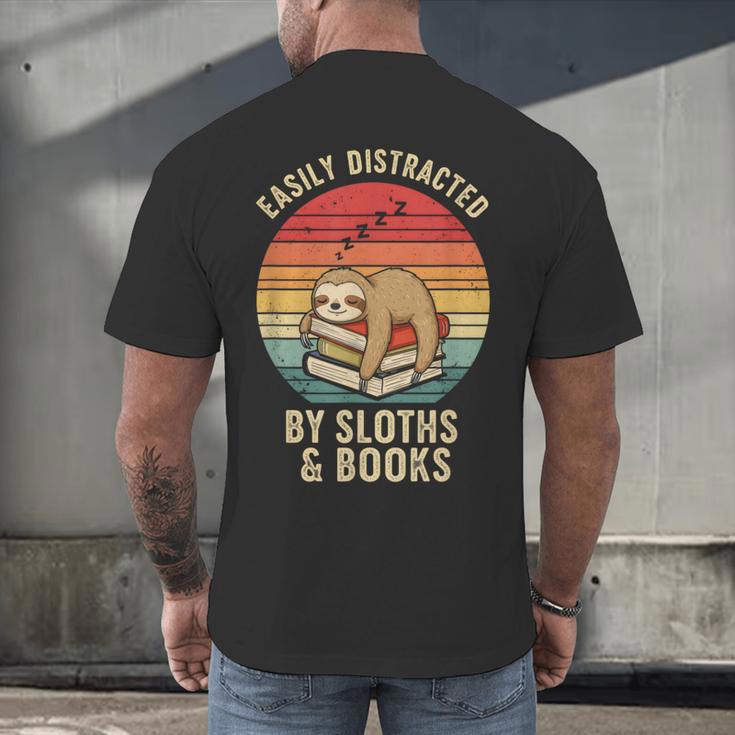 Easily Distracted By Sloths And Books Men's Back Print T-Shirt Easily Distracted By Sloths And Books Men's Back Print T-Shirt