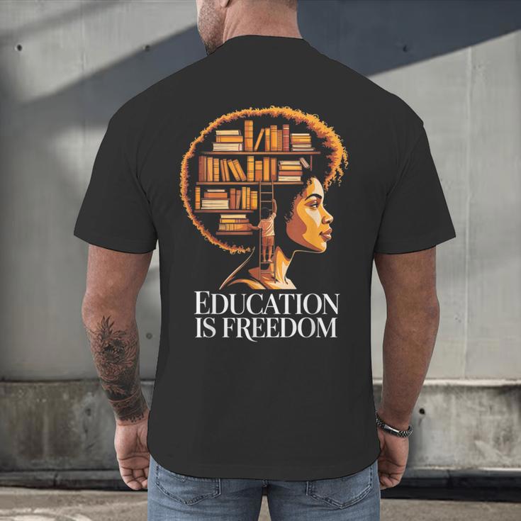 Education Is Freedom Afro Woman Book Illustration Men's Back Print T-Shirt Education Is Freedom Afro Woman Book Illustration Men's Back Print T-Shirt