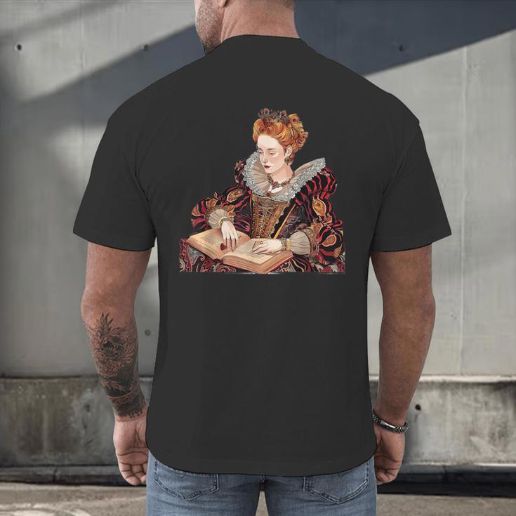 Elizabeth I Reading A Book Men's Back Print T-Shirt Elizabeth I Reading A Book Men's Back Print T-Shirt