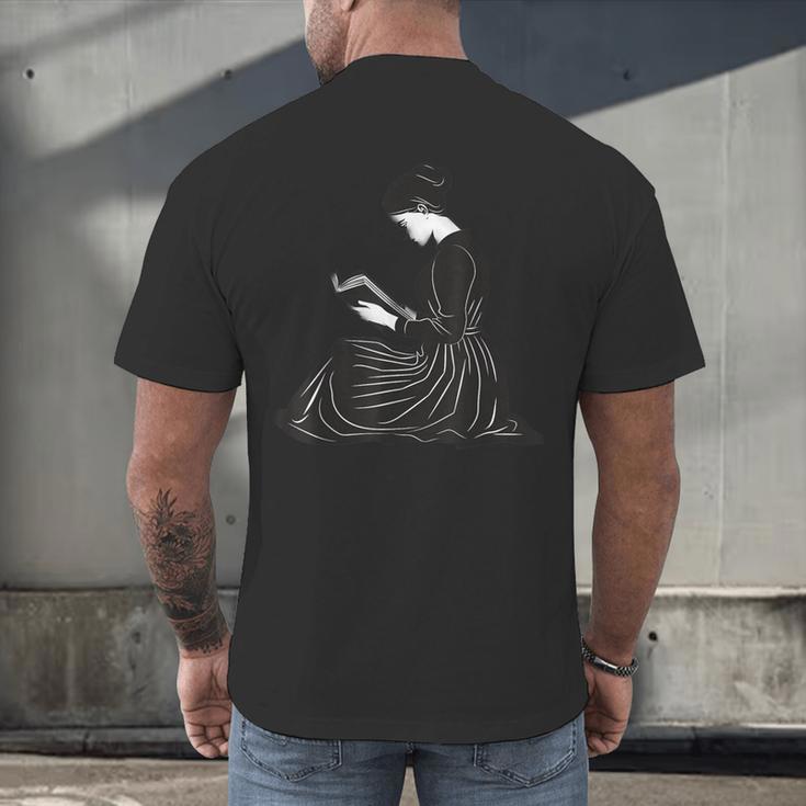 Emily Dickinson Reading A Book Men's Back Print T-Shirt