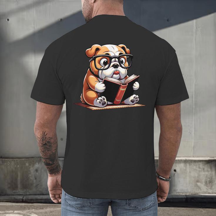 English Bulldog Reading a Book Dog For Men Women Girls Kids Men's Back Print T-Shirt English Bulldog Reading a Book Dog For Men Women Girls Kids Men's Back Print T-Shirt