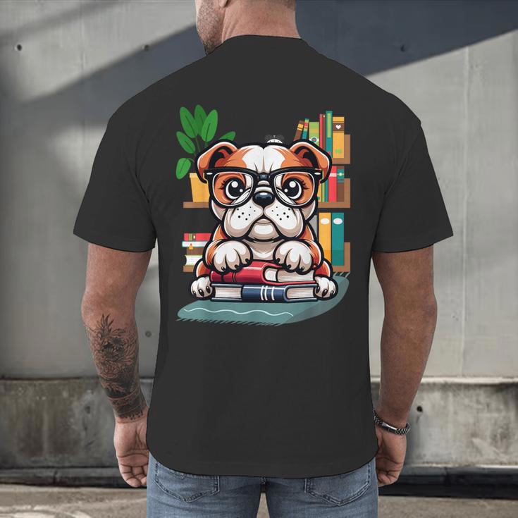 English Bulldog Reading a Book Dog Men's Back Print T-Shirt