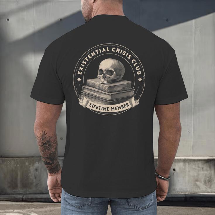 Existential Crisis Club Lifetime Member Skull And Books Men's Back Print T-Shirt