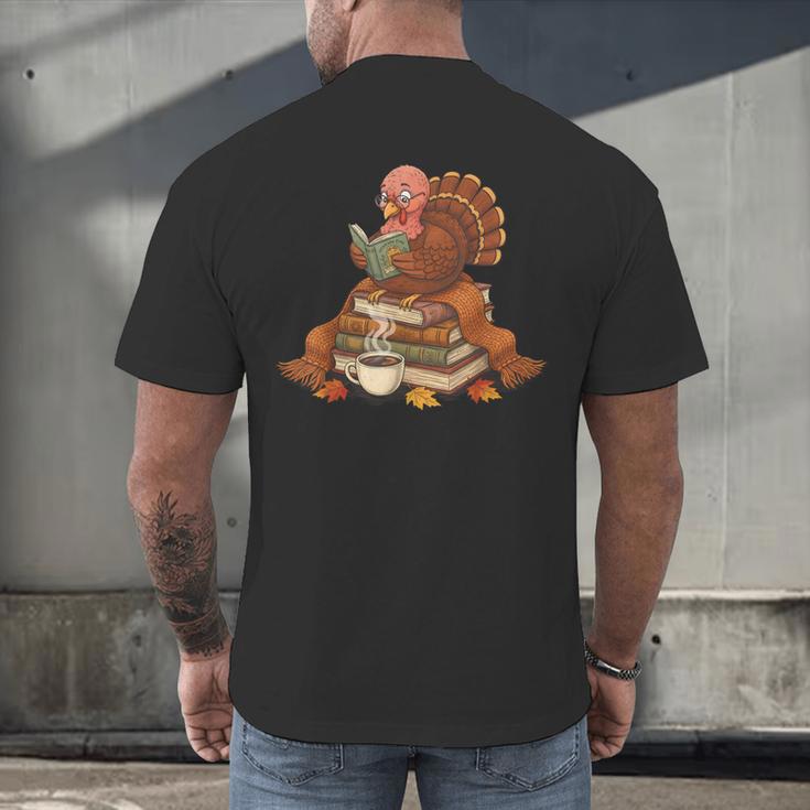 Fall Book Vintage Turkey Thanksgiving Reading Book Lovers Men's Back Print T-Shirt