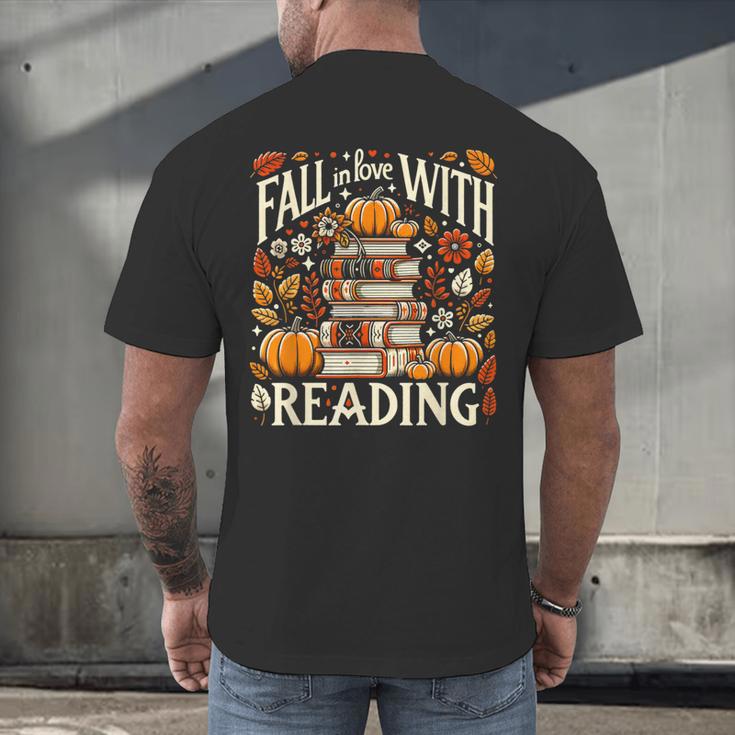 Fall In Love With Reading Book Autumn Pumpkins And Teachers Men's Back Print T-Shirt Fall In Love With Reading Book Autumn Pumpkins And Teachers Men's Back Print T-Shirt