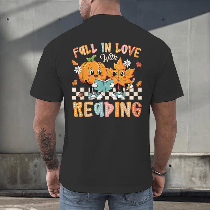 Fall In Love With Reading Thanksgiving Pumpkin Book Lover Men's Back Print T-Shirt