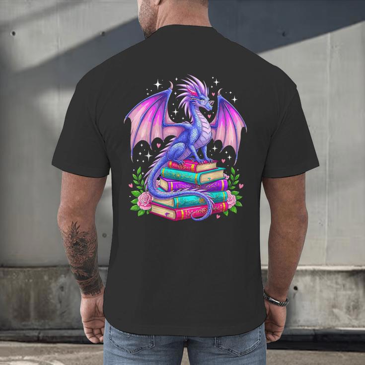 Fantasy Dragon Reading Books Bookworm Men's Back Print T-Shirt