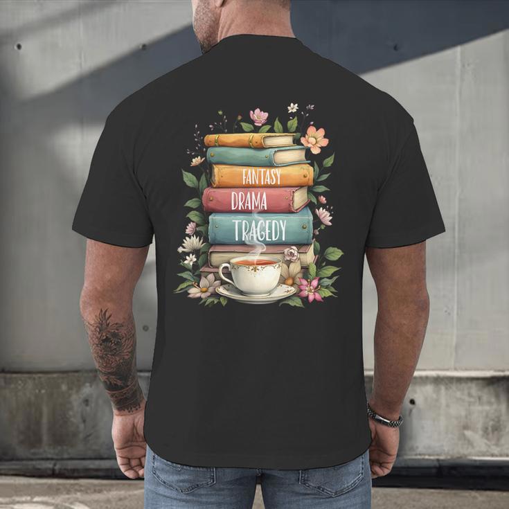 Fantasy Drama Tragedy Book Lover Subtle Watercolor Men's Back Print T-Shirt Fantasy Drama Tragedy Book Lover Subtle Watercolor Men's Back Print T-Shirt