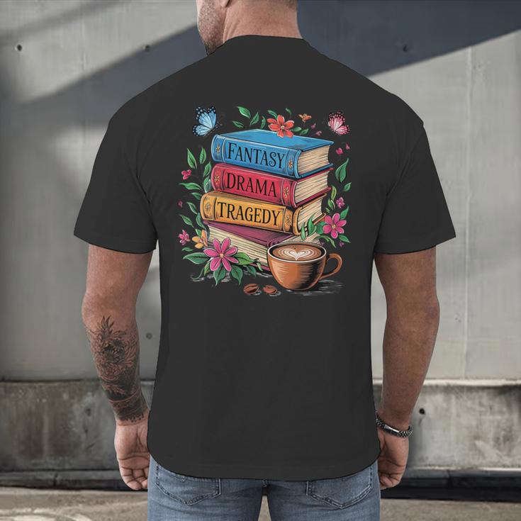 Fantasy Drama Tragedy Books Subtle Reader Librarian Flower Men's Back Print T-Shirt