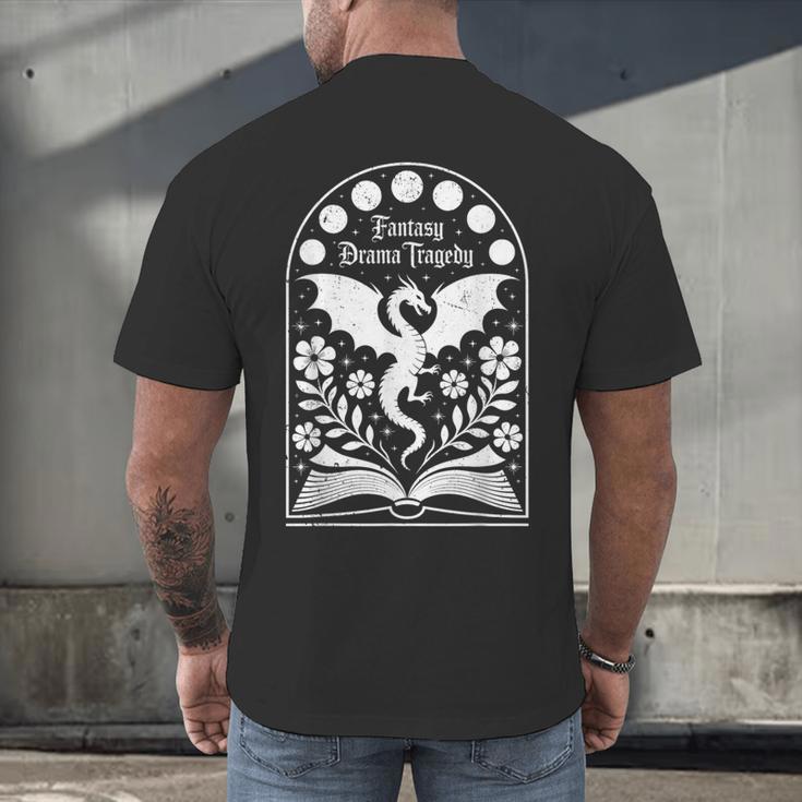 Fantasy Drama Tragedy Dragon Book Magic Gothic Moon Phases Men's Back Print T-Shirt