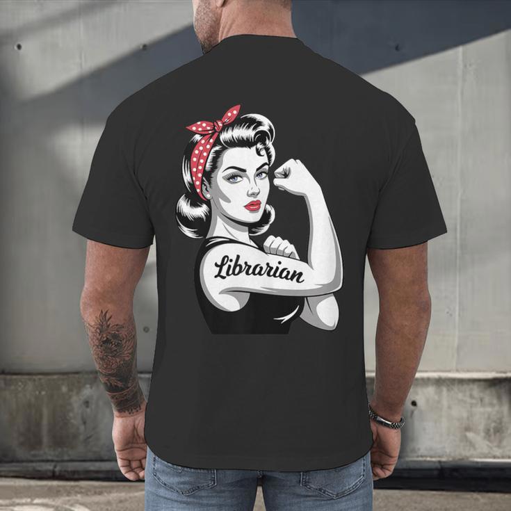 Female Librarian Rosie Riveter Book Guardian Woman Men's Back Print T-Shirt