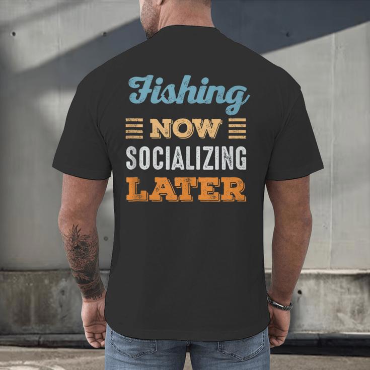 Fishing Now Minimal Socializing Introvert Vintage Men's Back Print T-Shirt Fishing Now Minimal Socializing Introvert Vintage Men's Back Print T-Shirt