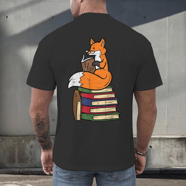 Fox Books Read Reading Librarian America Men Women Kids Men's Back Print T-Shirt