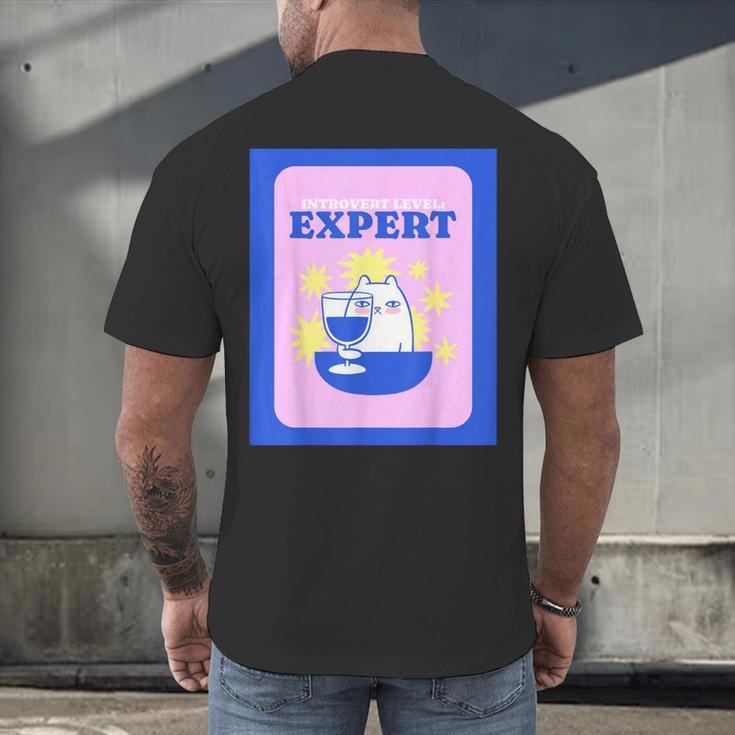 Fun Cute Introvert Cat Character With Wine Men's Back Print T-Shirt