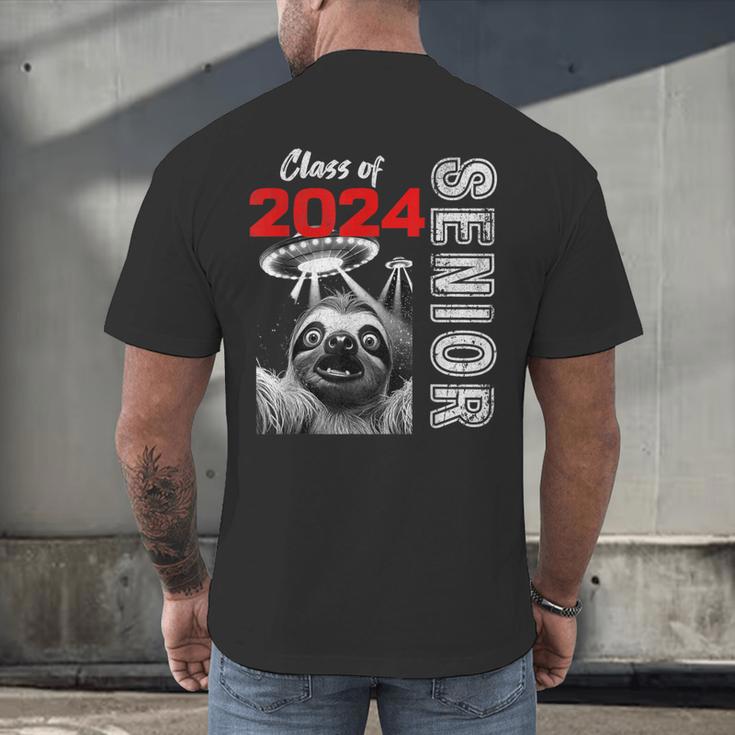 Fun Trendy UFO Sloth Graduation Class Of 2024 Senior Men's Back Print T-Shirt
