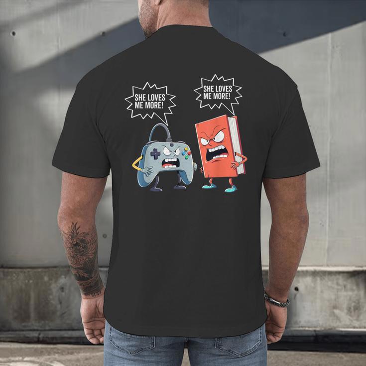 Gamer Book Lover Girl Women Bookworm Video Gaming Daughter Men's Back Print T-Shirt