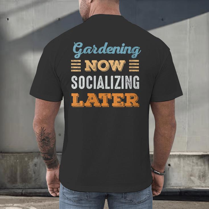 Gardening Now Minimal Socializing Introvert Vintage Men's Back Print T-Shirt Gardening Now Minimal Socializing Introvert Vintage Men's Back Print T-Shirt