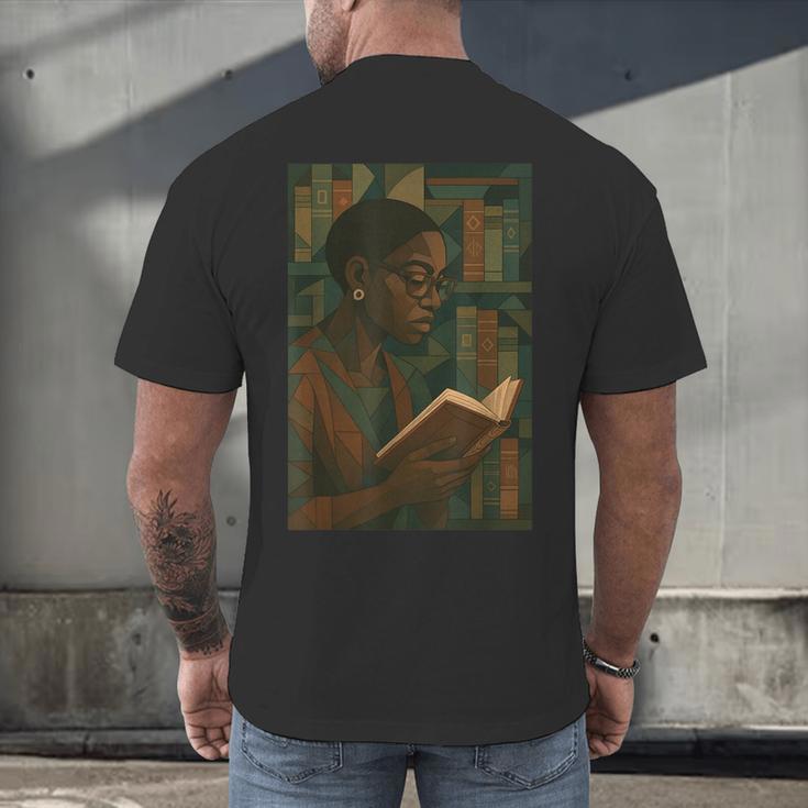 Geometric History Educated Women Teacher Book Melanin Men's Back Print T-Shirt Geometric History Educated Women Teacher Book Melanin Men's Back Print T-Shirt