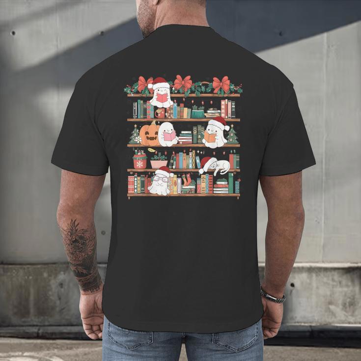 Ghost Christmas Reading Book Lover Library Christmas Teacher Men's Back Print T-Shirt