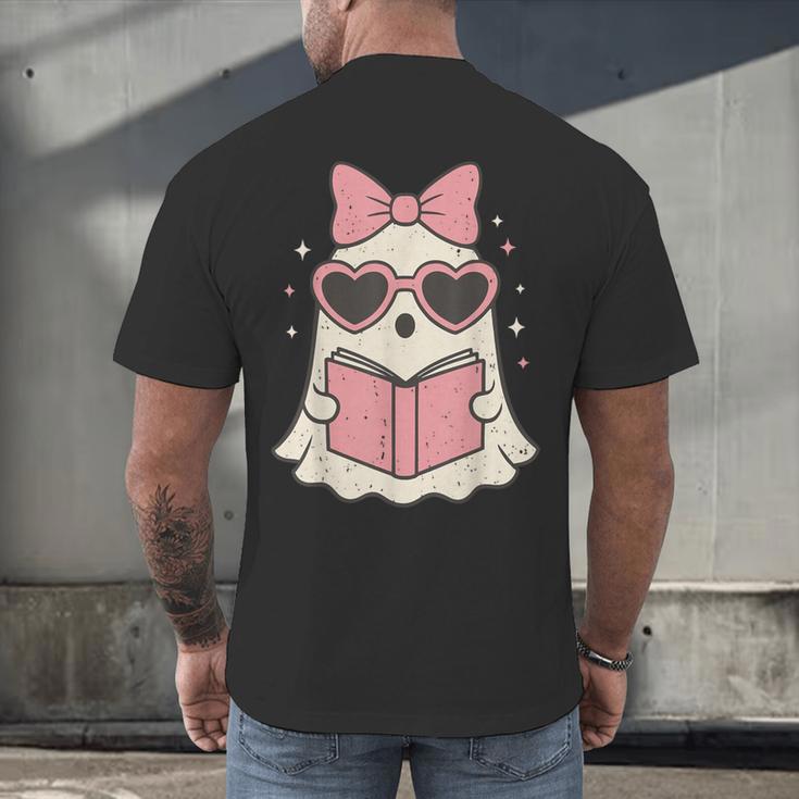 Ghost Reading Book Halloween Cat Lover Men's Back Print T-Shirt