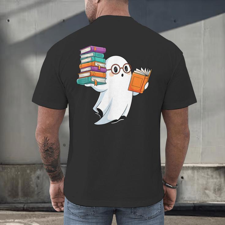 Ghost Reading Books Halloween Library Men's Back Print T-Shirt Ghost Reading Books Halloween Library Men's Back Print T-Shirt