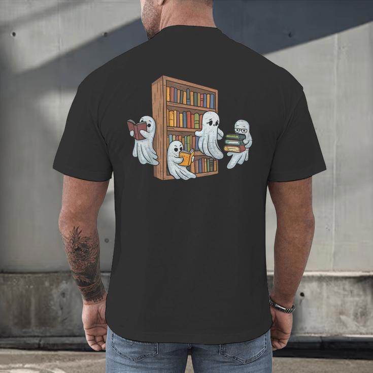 Ghosts Reading Books Teacher Halloween Librarian Book Lover Men's Back Print T-Shirt