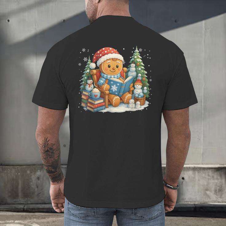 Gingerbread Reading Book Lovers Christmas Bookworm Librarian Men's Back Print T-Shirt Gingerbread Reading Book Lovers Christmas Bookworm Librarian Men's Back Print T-Shirt