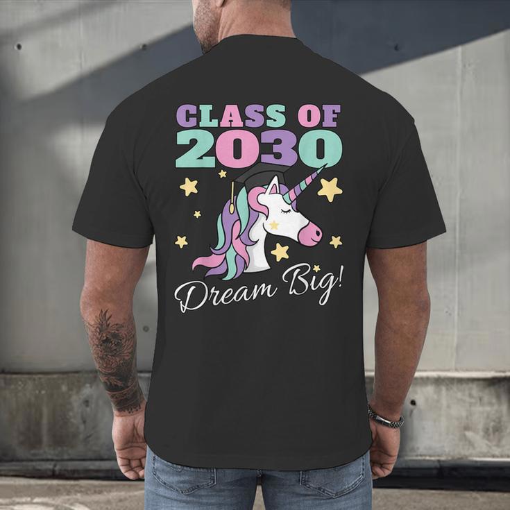 Girls Class Of 2030 Magical Unicorn Graduation Cap Men's Back Print T-Shirt