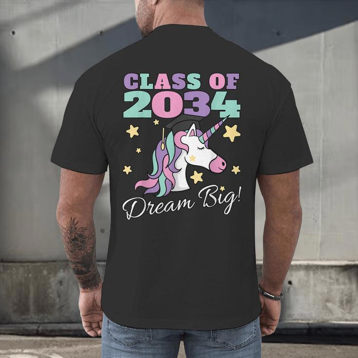 Girls Class Of 2034 Magical Unicorn Graduation Cap Men's Back Print T-Shirt