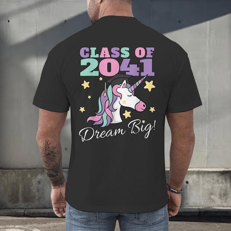 Girls Class Of 2041 Magical Unicorn Graduation Cap Men's Back Print T-Shirt