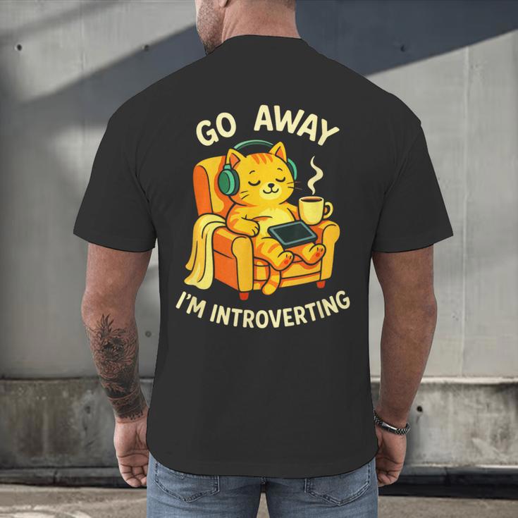 Go Away I'm Introverting Cat Coffee Headphones Men's Back Print T-Shirt Go Away I'm Introverting Cat Coffee Headphones Men's Back Print T-Shirt