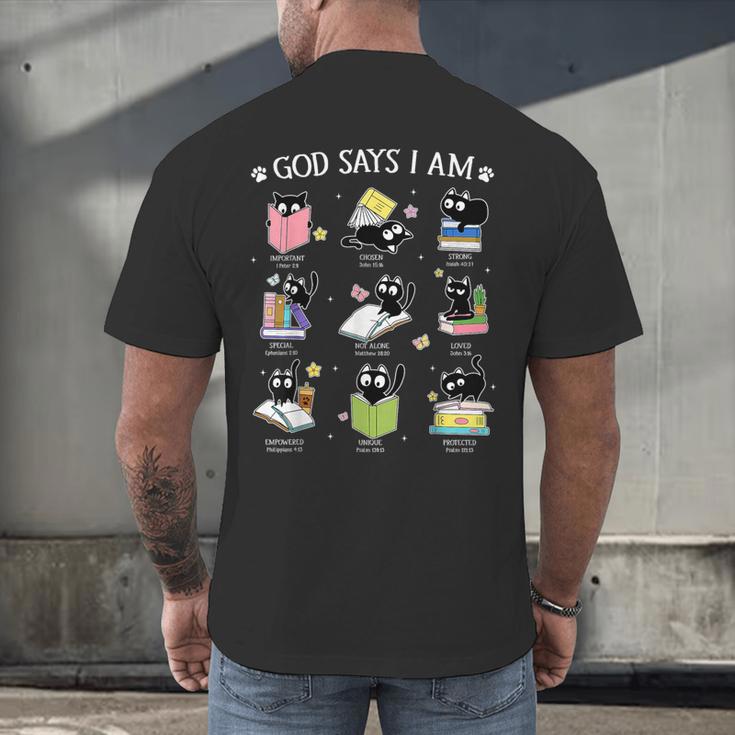 God Says I Am Cat Book Lover Christian Cute Jesus Girls Kids Men's Back Print T-Shirt